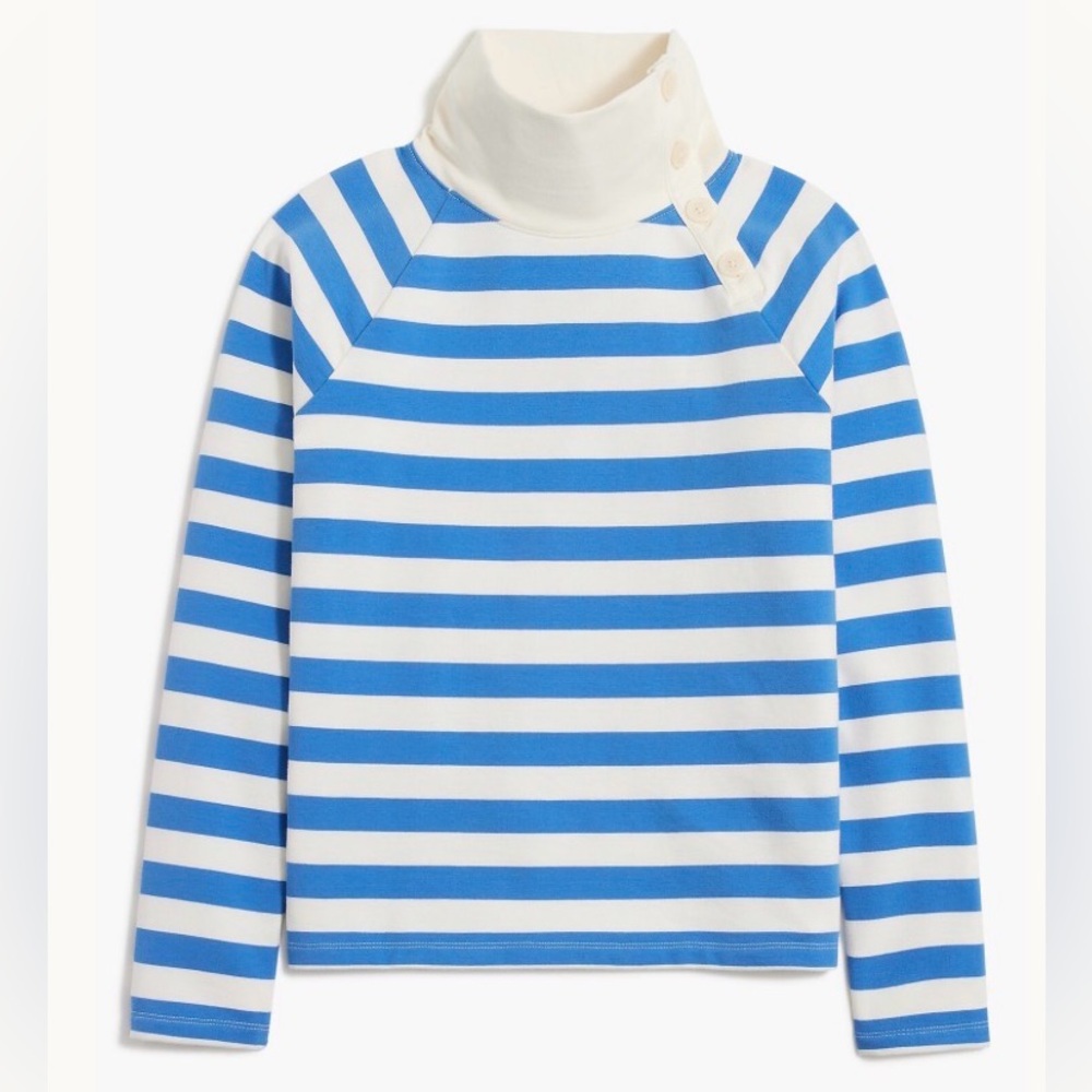 NWT JCrew Blue/Ivory Striped Button-Collar Lightweight Terry Sweatshirt Size XL
